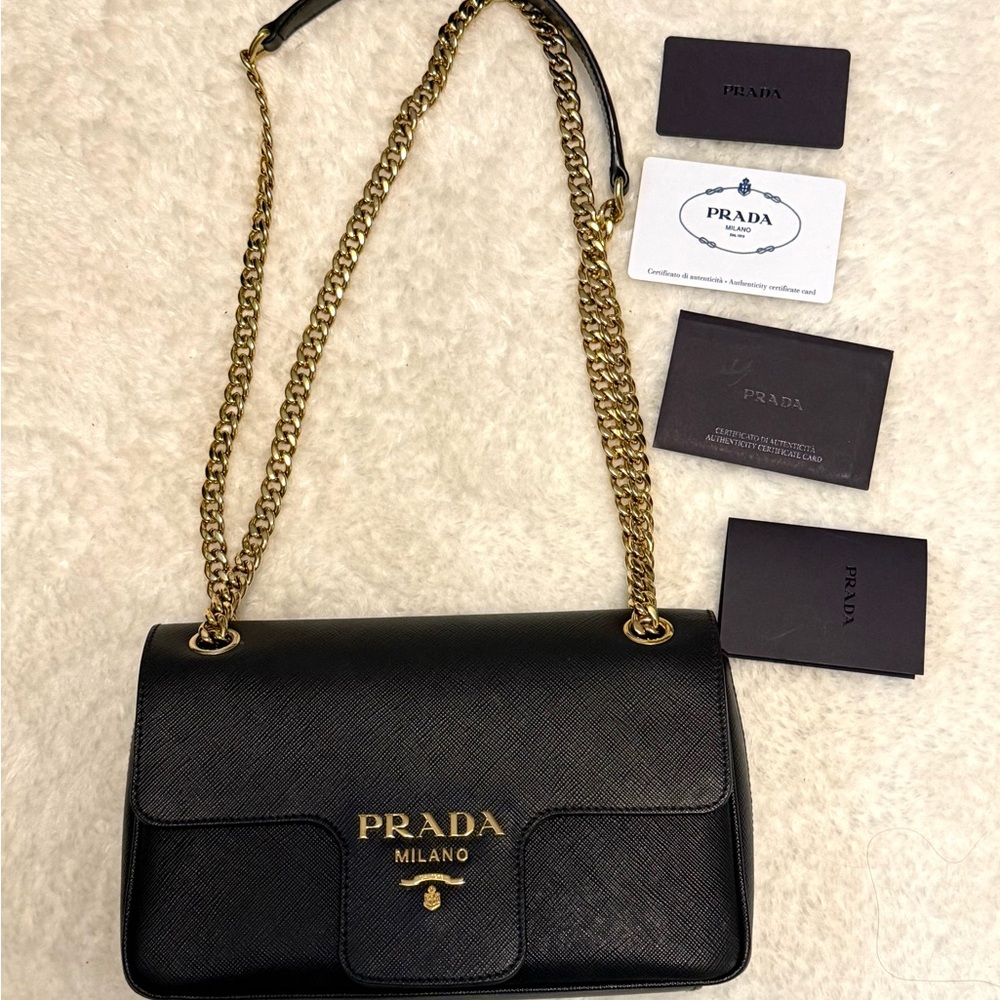 Prada Black and Gold Chain Shoulder Bag
